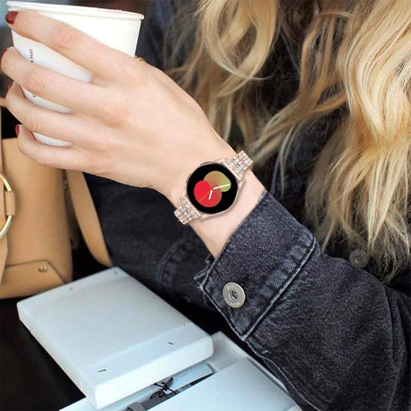 DEALELE Bands Compatible with Samsung Galaxy Watch 7 / FE / 6/6 Classic / 5/5 Pro / 4/4 Classic/Huawei GT3 / GT2 42mm, 20mm Bling Diamond Metal Replacement Strap for Women Men, Silver-rosegold - Image 4